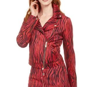 Guess Kingdom Stripe Print Red Moto Jacket